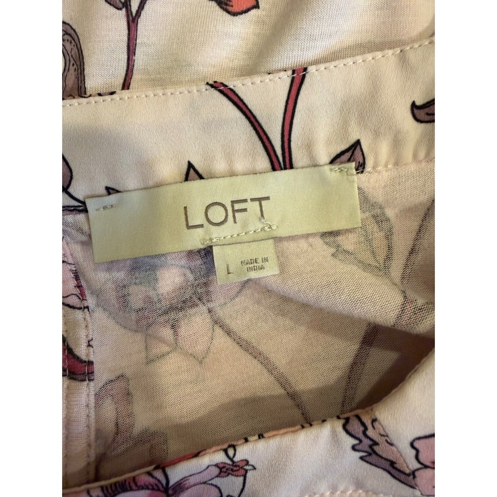 LOFT‎ Women Blouse Pink Large Floral Square Neck Balloon Sleeve Boho Top - Picture 3 of 6